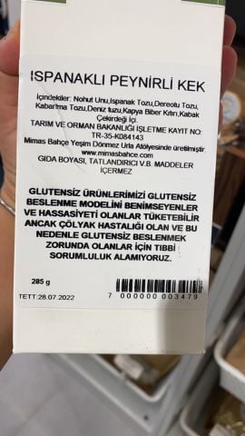 Ispanaklı  Kek Un  Glutensiz,Şekersiz,Katkısız 285 gr